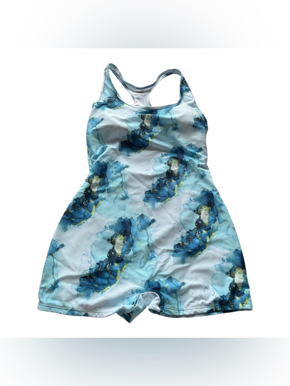 SHEIN Blue Marble One Piece Swimsuit Shorts XL Athletic Boy Short